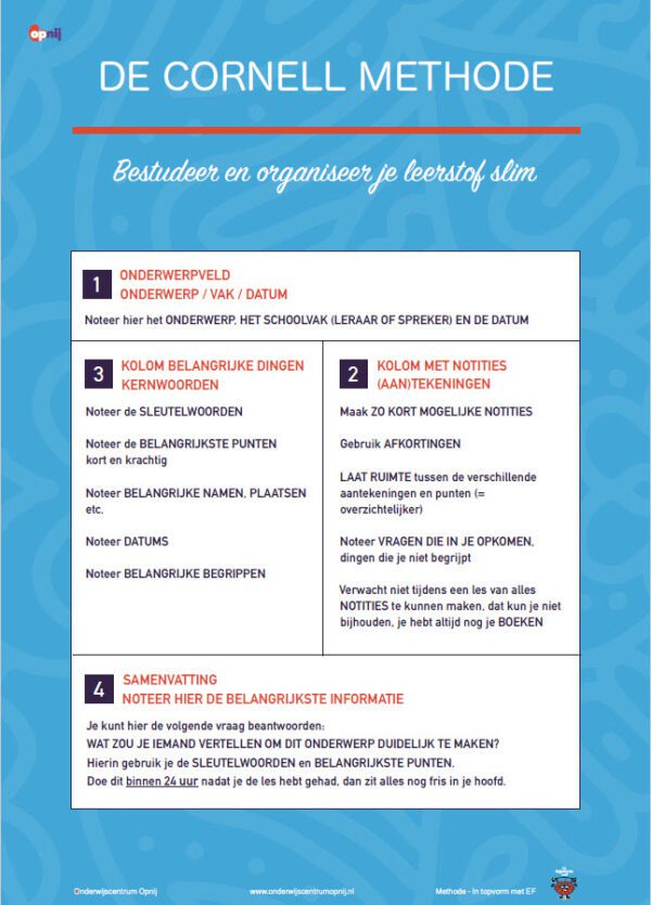 Poster De cornell methode Onderwijscentrum Opnij